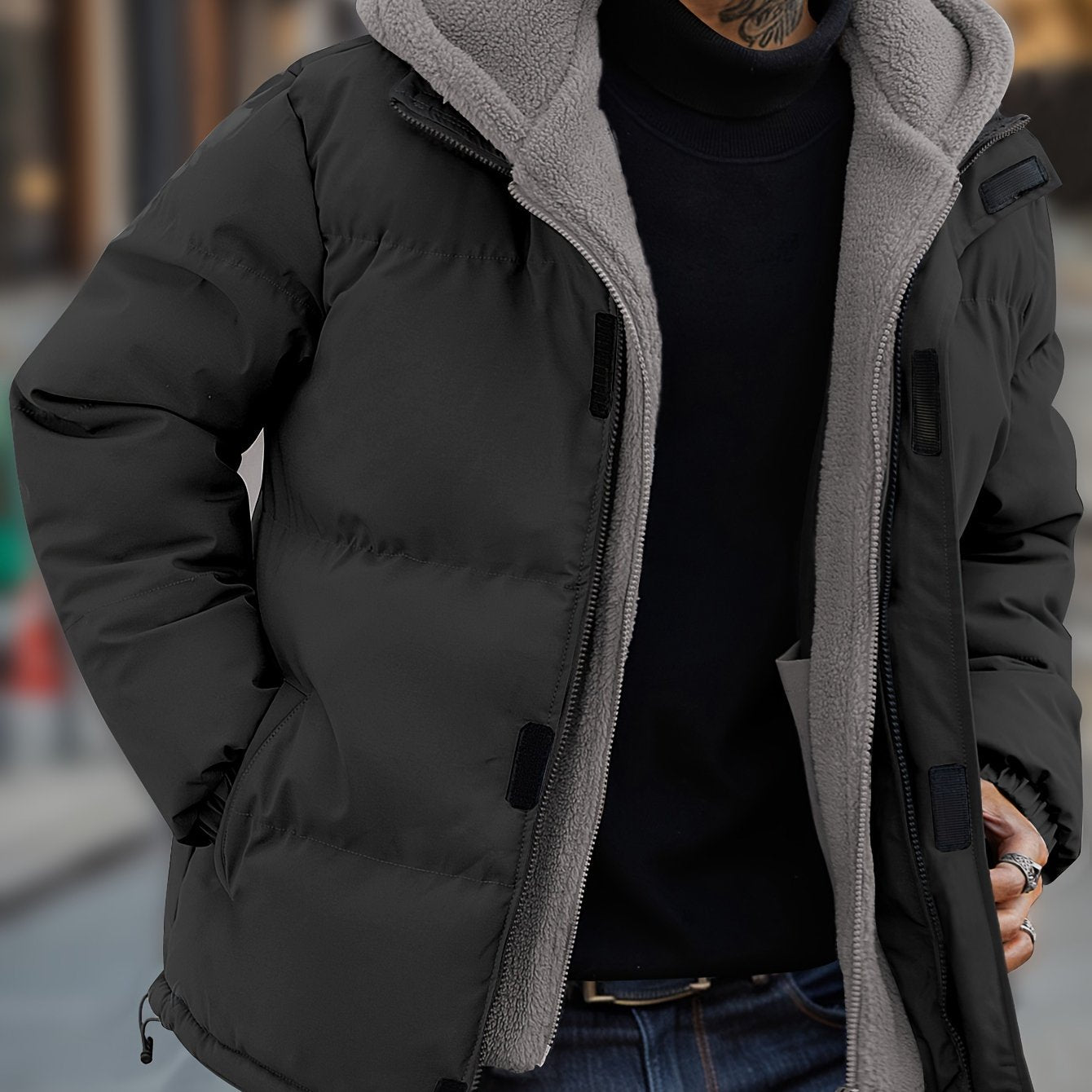 Tim | Gequiltete Herren Fleecejacke mit Kapuze und Taschen