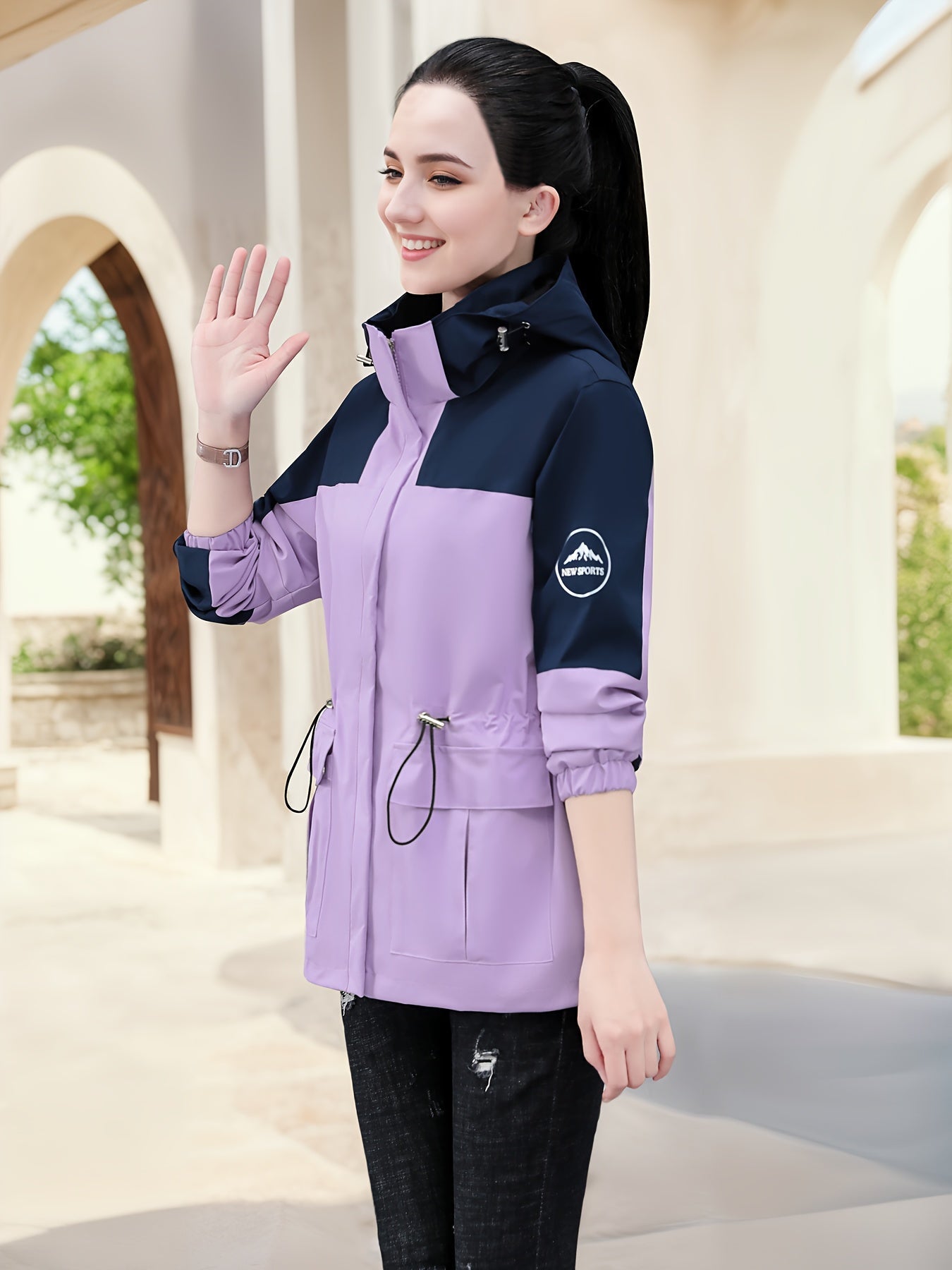 Femke | Damen lässige wasserdichte Outdoor-Jacke mit Kordelzug und Farbblock-Design