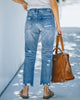Kurze Jeans mit geradem Bein und Rissen