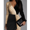 Eva | Goldfarbenes Glitzerkleid mit Schlitz und V-Ausschnitt