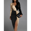 Eva | Goldfarbenes Glitzerkleid mit Schlitz und V-Ausschnitt