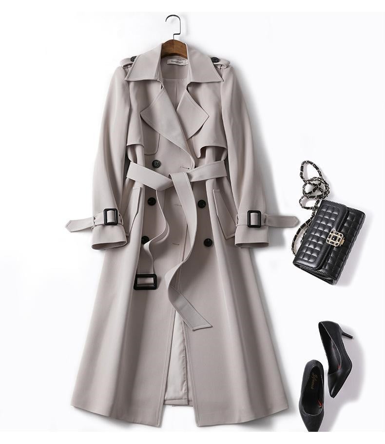EleganzMantel™ - Stilvoller doppelreihiger Mid-Length Trenchcoat mit Gürtel.
