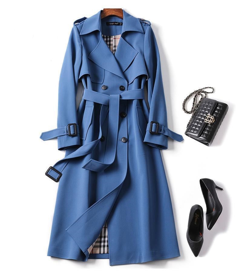 EleganzMantel™ - Stilvoller doppelreihiger Mid-Length Trenchcoat mit Gürtel.