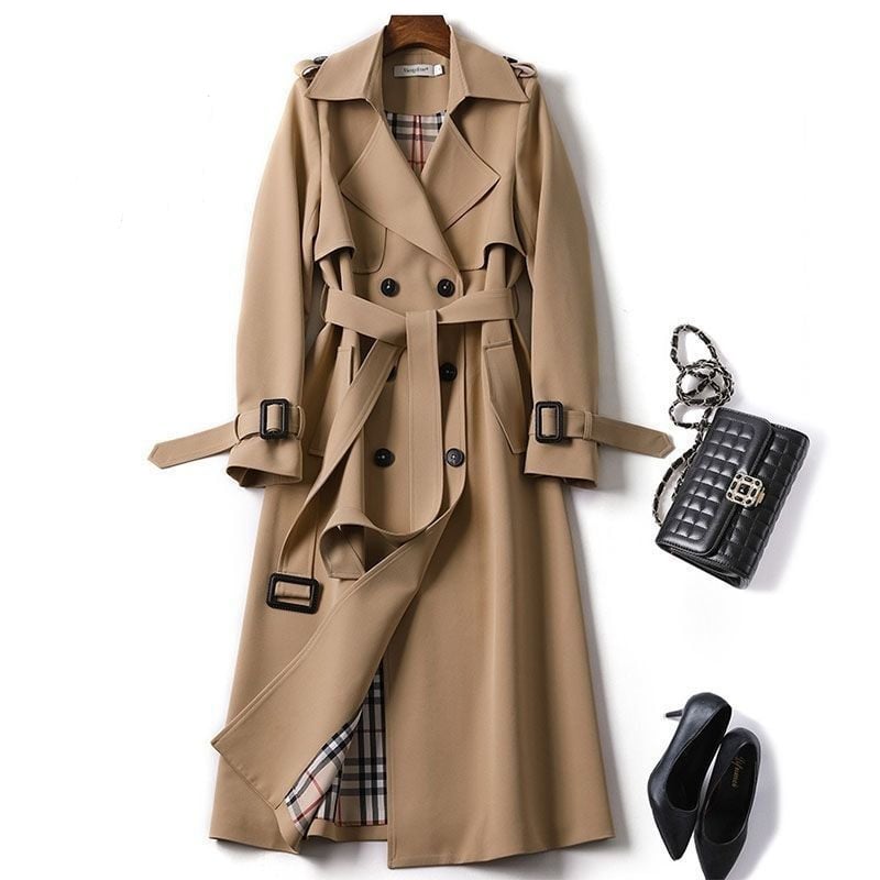 EleganzMantel™ - Stilvoller doppelreihiger Mid-Length Trenchcoat mit Gürtel.