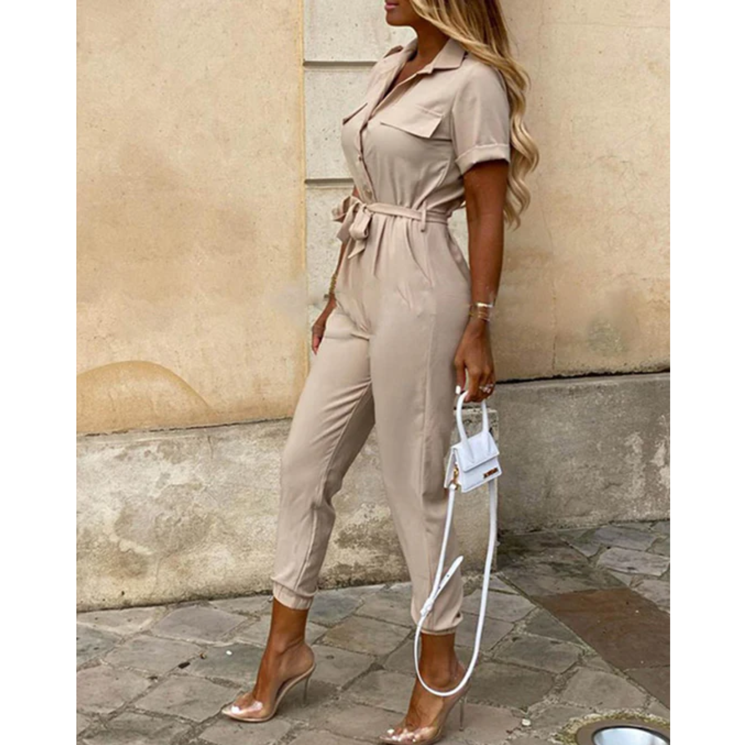 Elin | Jumpsuit mit Gürtel und kurzen Ärmeln