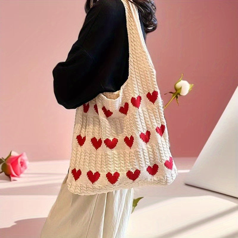 Nina | Handgemachte Strick-Shopper mit Herzmuster