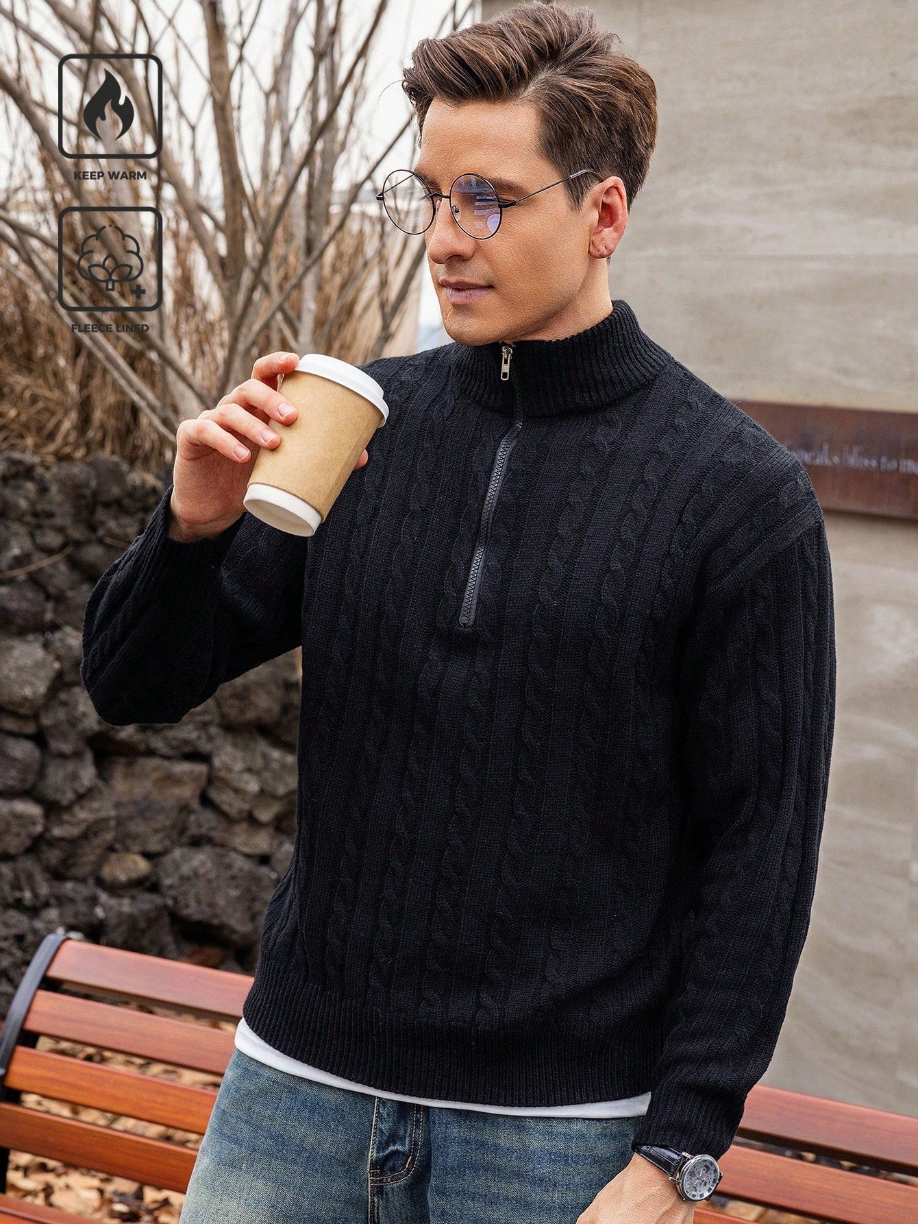 Tim | Lässiger Herrenpullover mit langen Ärmeln und Reißverschluss