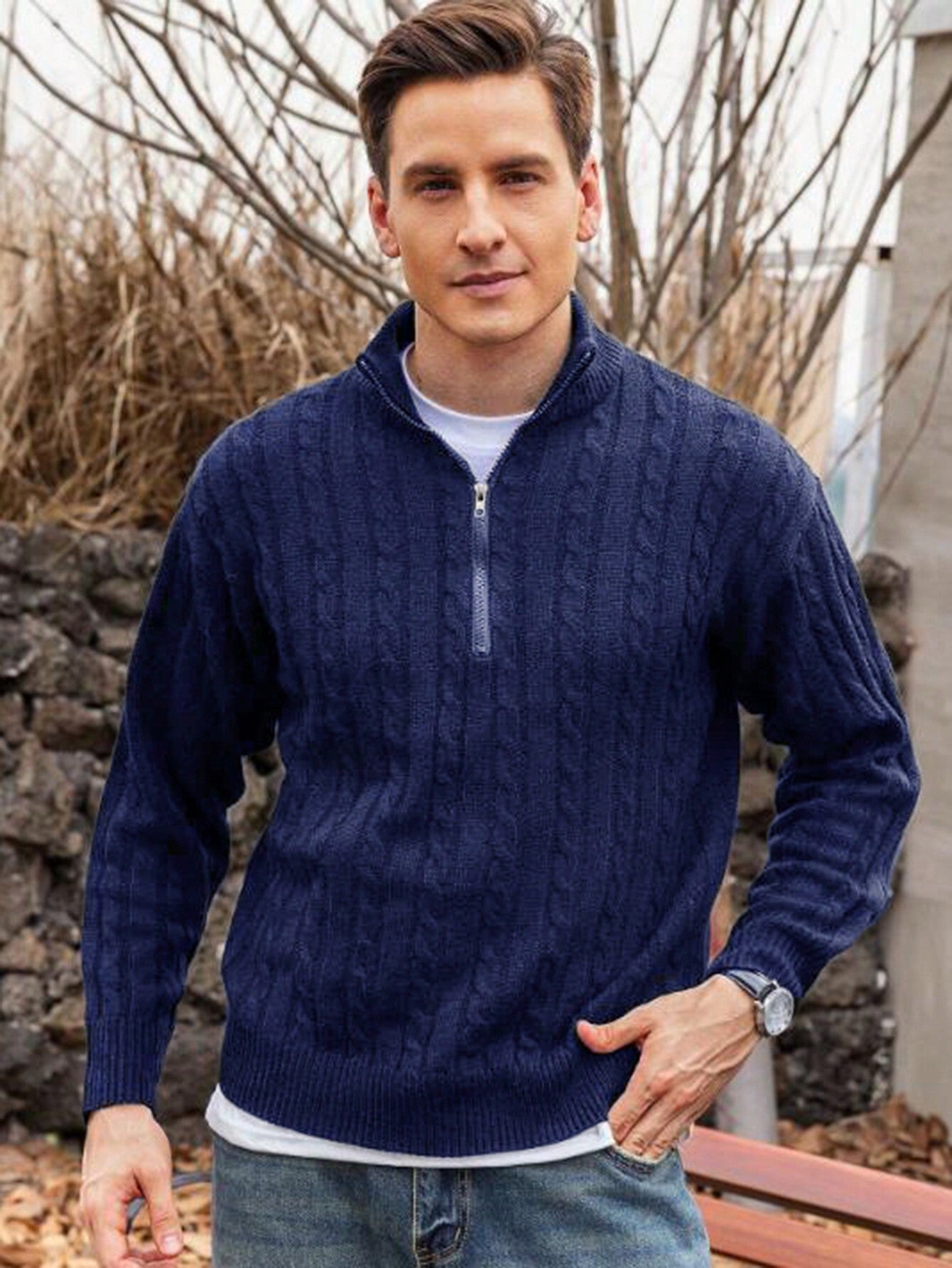 Tim | Lässiger Herrenpullover mit langen Ärmeln und Reißverschluss