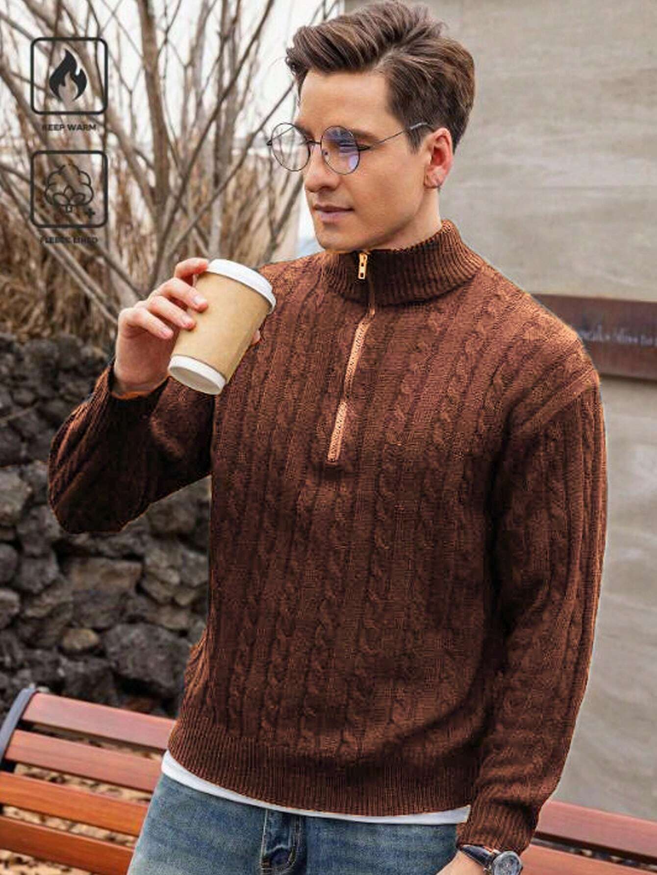 Tim | Lässiger Herrenpullover mit langen Ärmeln und Reißverschluss