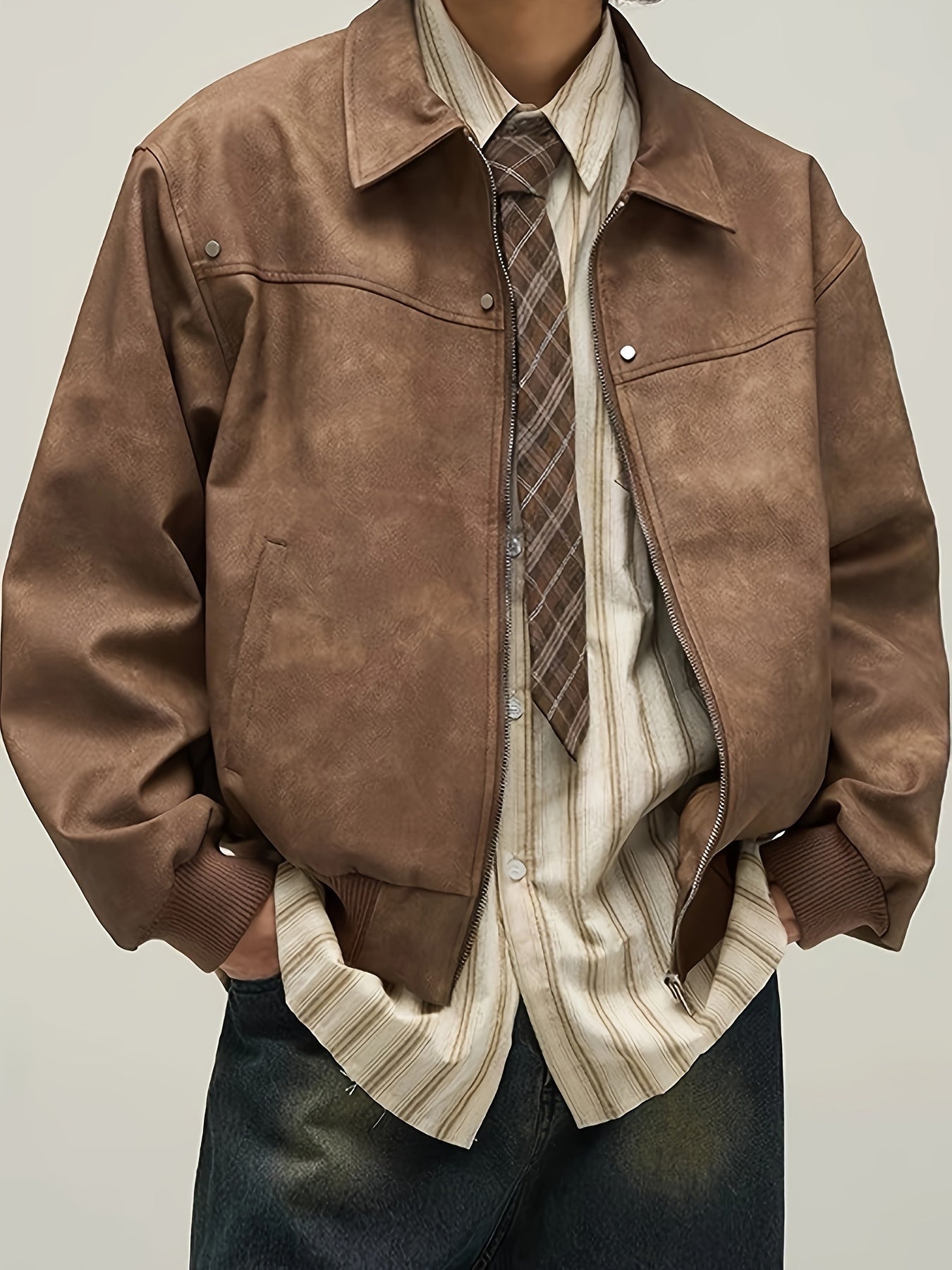 Bram | Vintage Braun PU-Jacke Mit Lockerer Passform