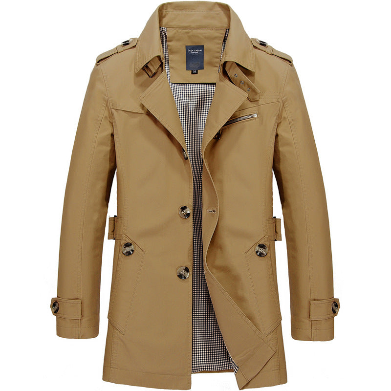 Floris | Khakifarbener langer Mantel im Business-Stil