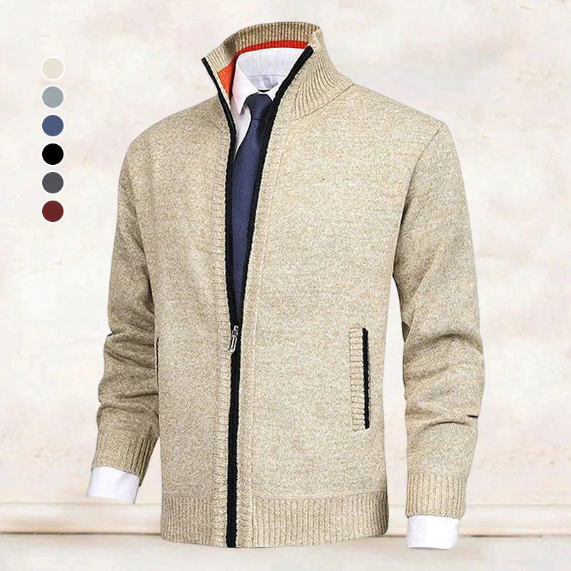 John | Elegante Herren-Strickjacke mit Reißverschluss, Kragen und Taschen