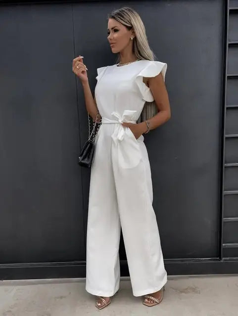 Eline | Jumpsuit mit gerafften Ärmeln und Gürtel