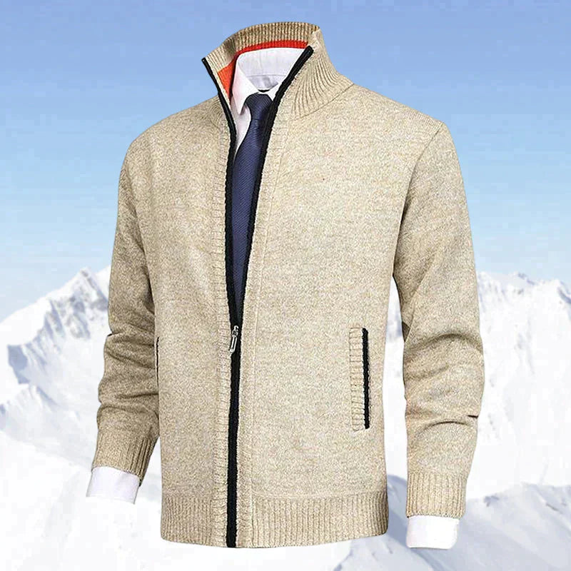 John | Elegante Herren-Strickjacke mit Reißverschluss, Kragen und Taschen