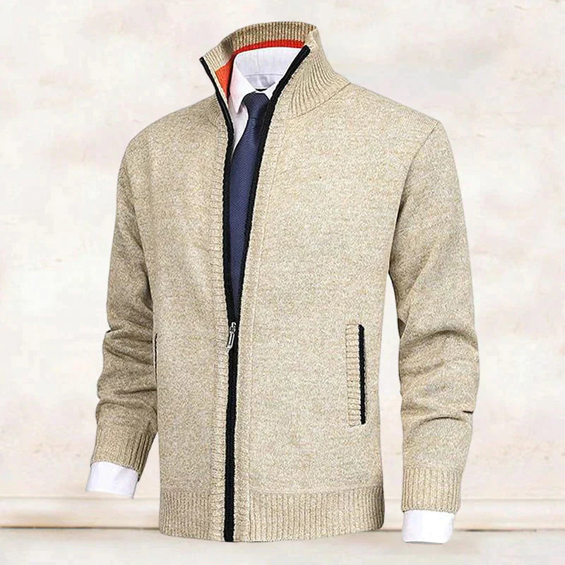 John | Elegante Herren-Strickjacke mit Reißverschluss, Kragen und Taschen