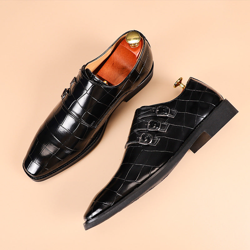 Sebastiaan | Krokodilleder-Herrenschuhe mit Dreifach-Schnalle