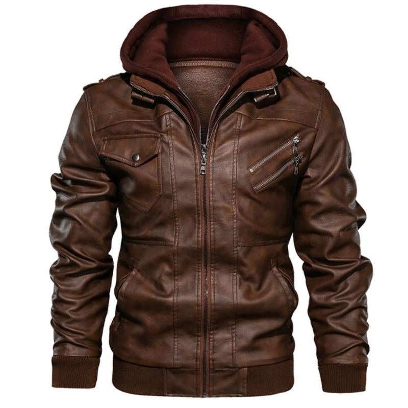 Lederjacke Mit Futter Und Kapuze Für Herren