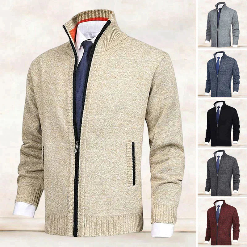 John | Elegante Herren-Strickjacke mit Reißverschluss, Kragen und Taschen