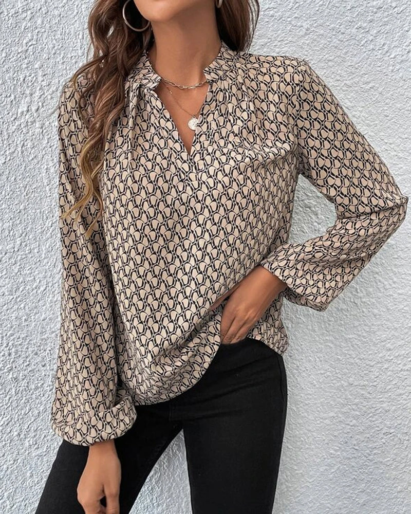 Lässige Bluse mit V-Ausschnitt und Druck