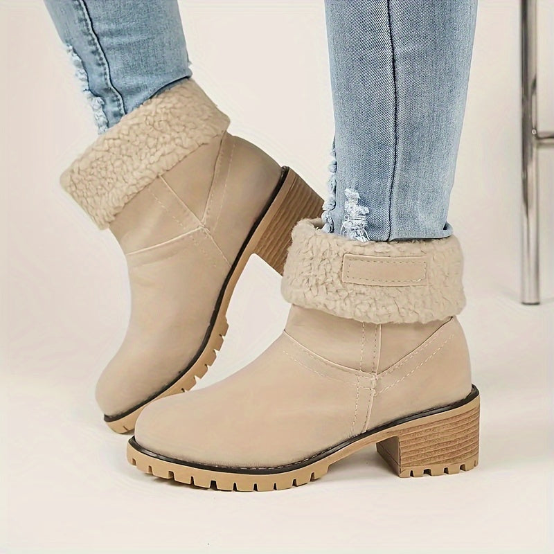 Lotte | Plüschgefütterte Stiefelette mit klobigem Absatz in Uni-Farbe