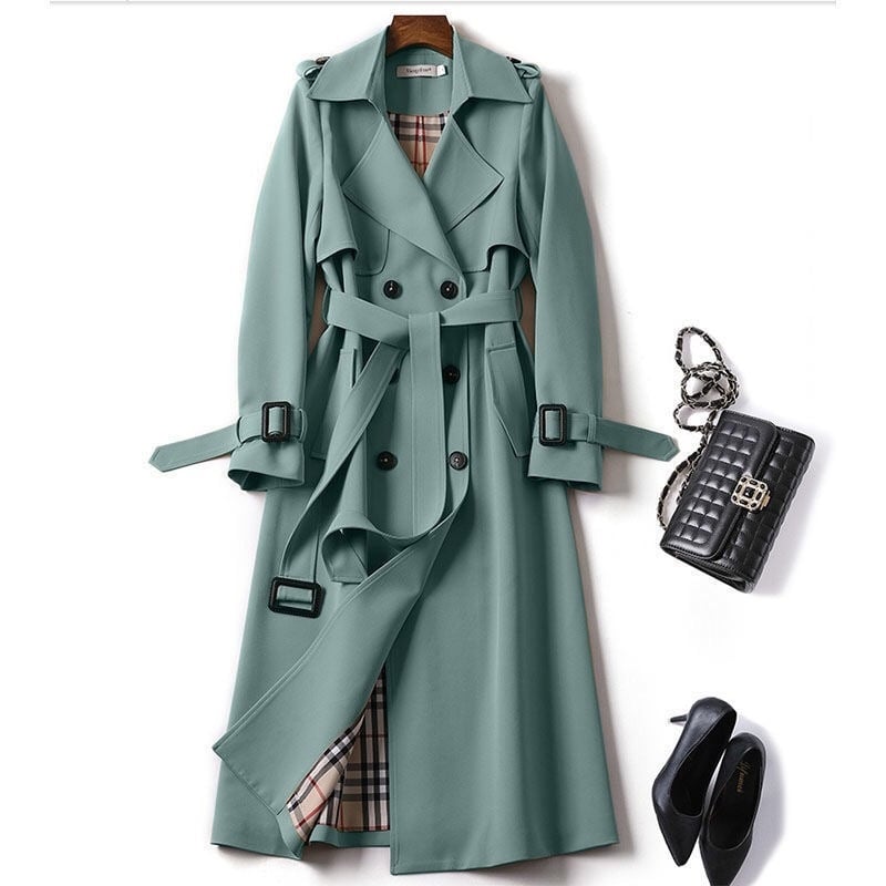 EleganzMantel™ - Stilvoller doppelreihiger Mid-Length Trenchcoat mit Gürtel.