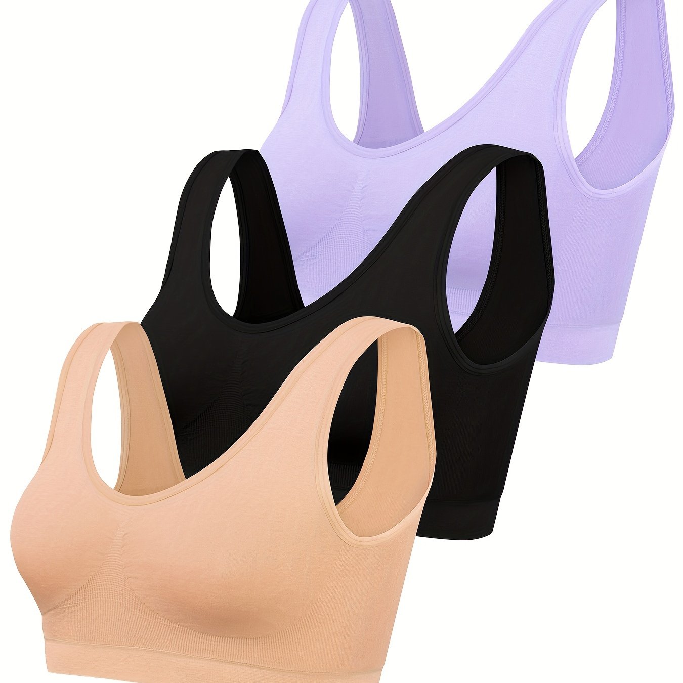 Eva | Set aus 3 einfarbigen Tanktops und nahtlosem Sport-BH