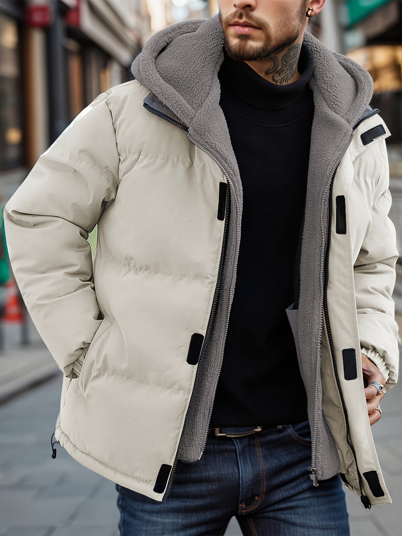 Tim | Gequiltete Herren Fleecejacke mit Kapuze und Taschen
