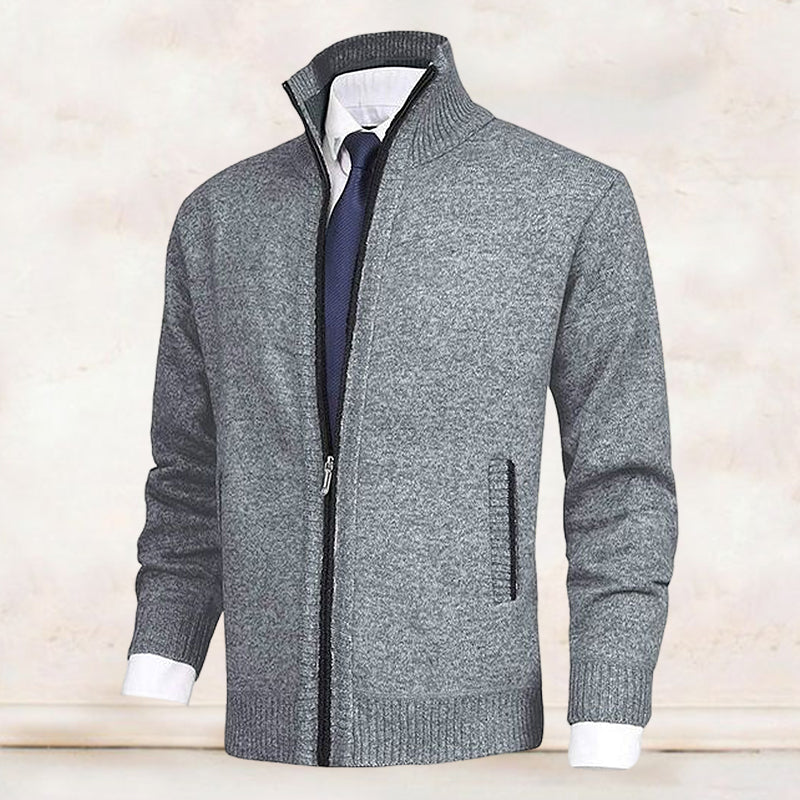 John | Elegante Herren-Strickjacke mit Reißverschluss, Kragen und Taschen