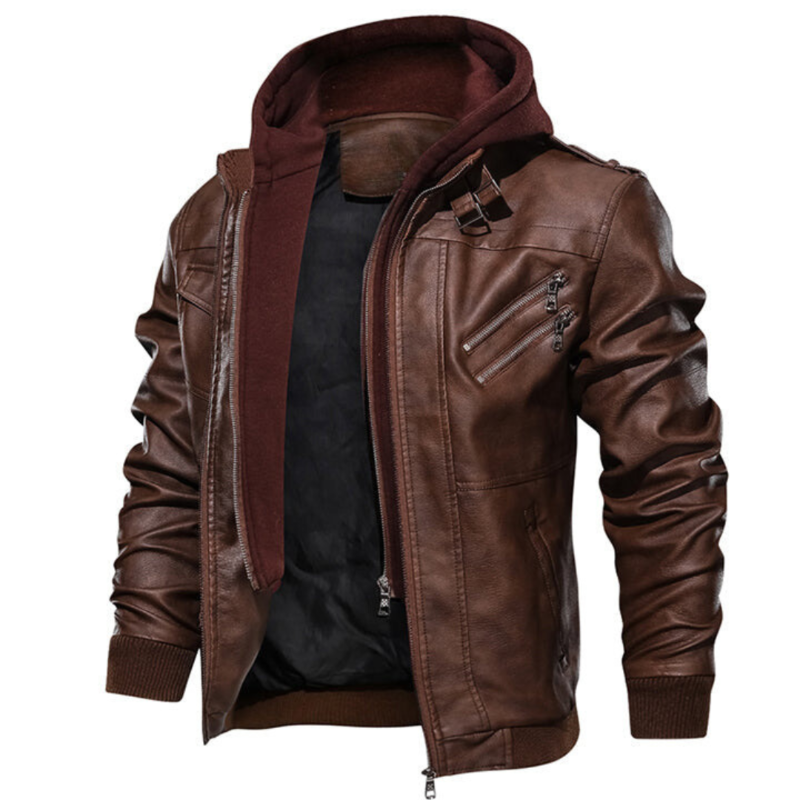Lederjacke Mit Futter Und Kapuze Für Herren