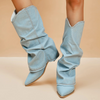 Thessa | Blau plissierte spitze Damen Cowboystiefel