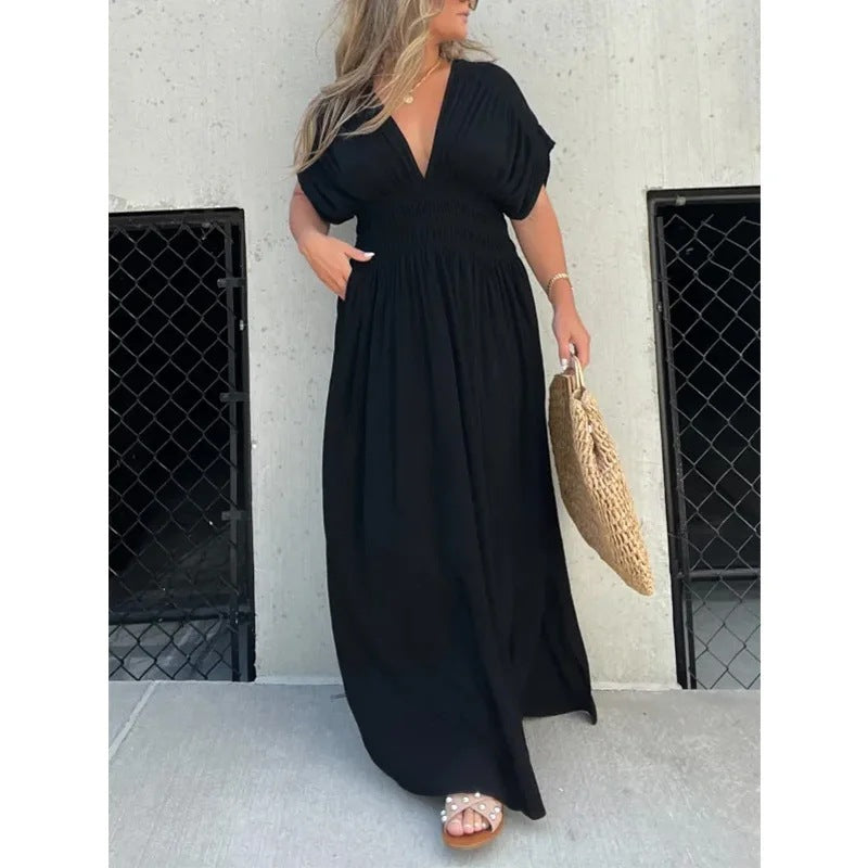 FledermausKleid™ – Stilvolles Maxikleid mit V-Ausschnitt und Schlitz für Sommernächte