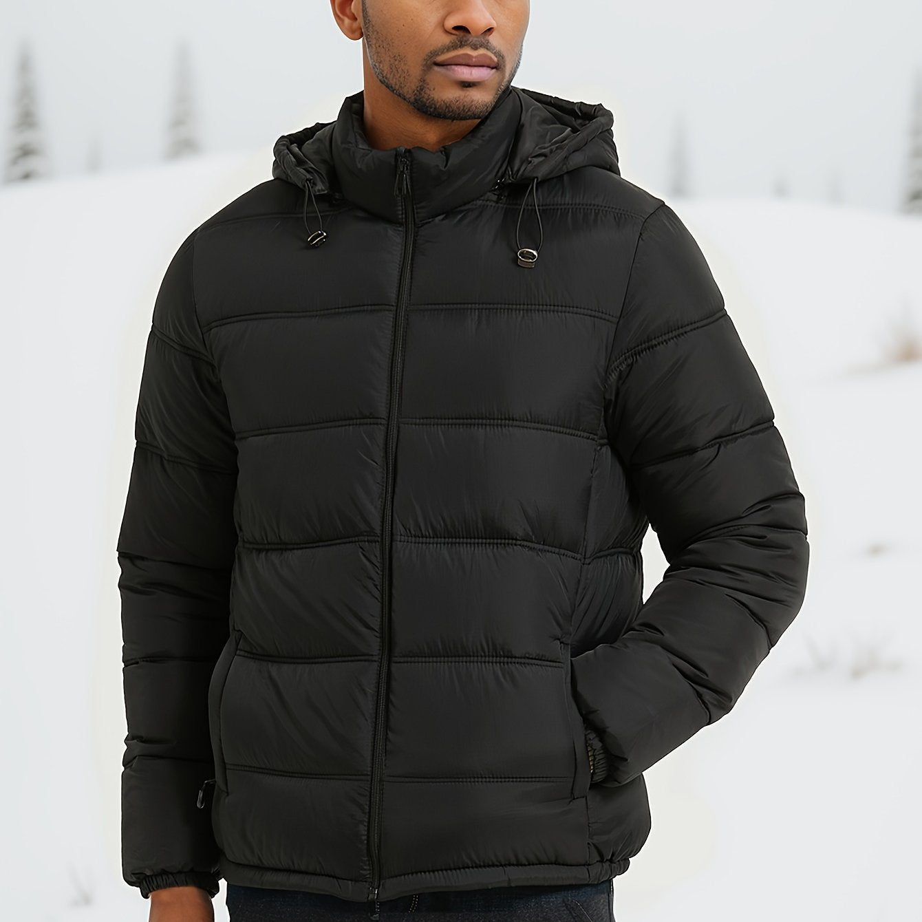 Tom | Eleganter Einfarbiger Puffer-Mantel mit Kapuze und Taschen