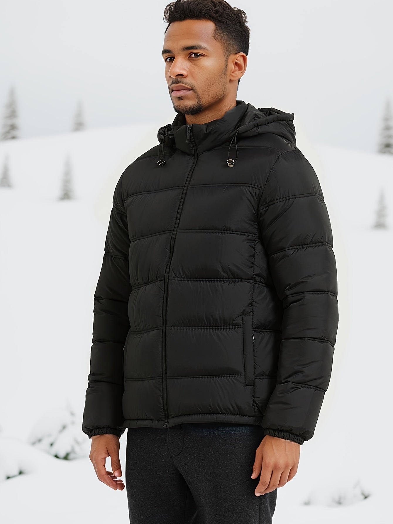 Tom | Eleganter Einfarbiger Puffer-Mantel mit Kapuze und Taschen