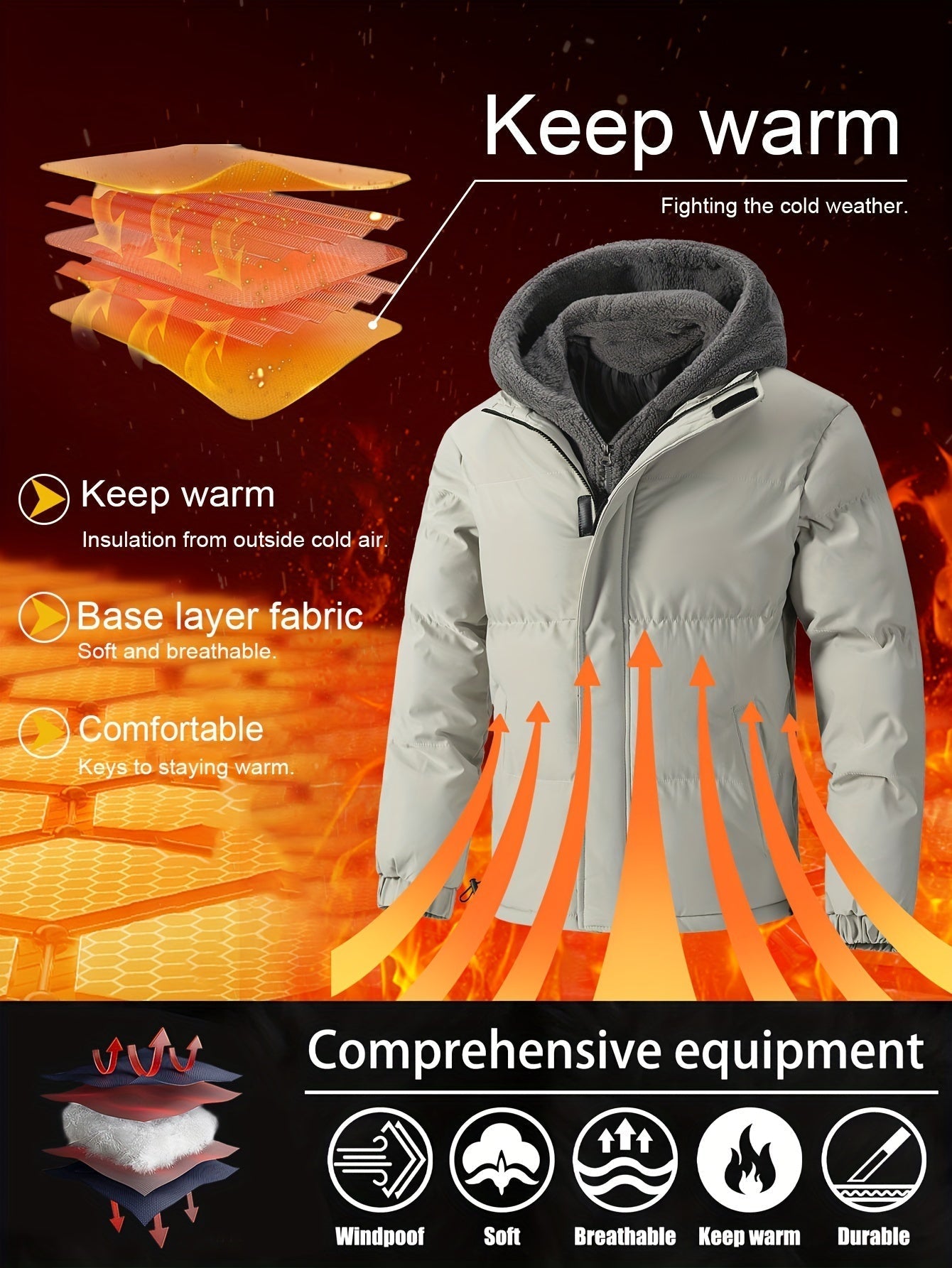 Tim | Gequiltete Herren Fleecejacke mit Kapuze und Taschen
