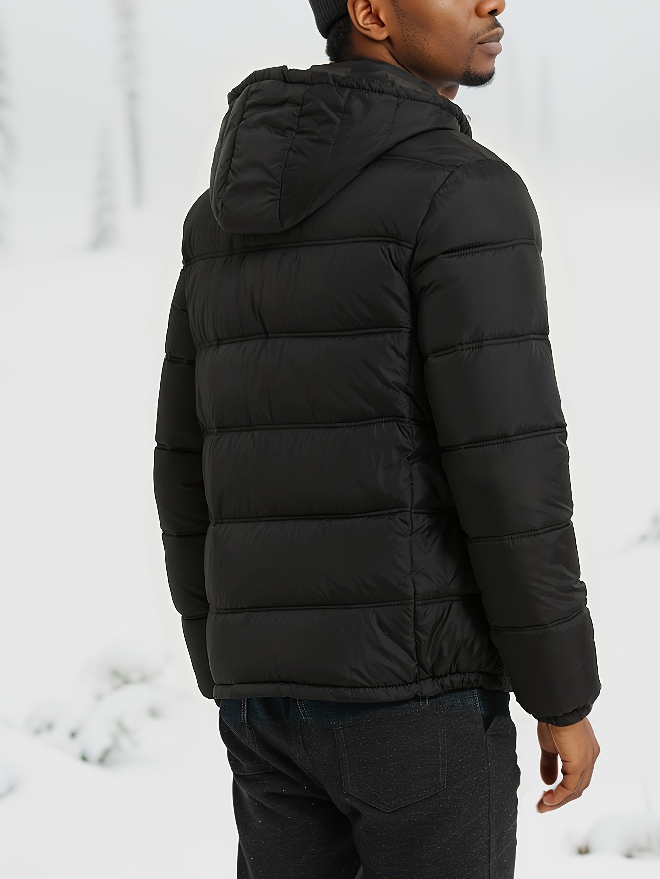 Tom | Eleganter Einfarbiger Puffer-Mantel mit Kapuze und Taschen