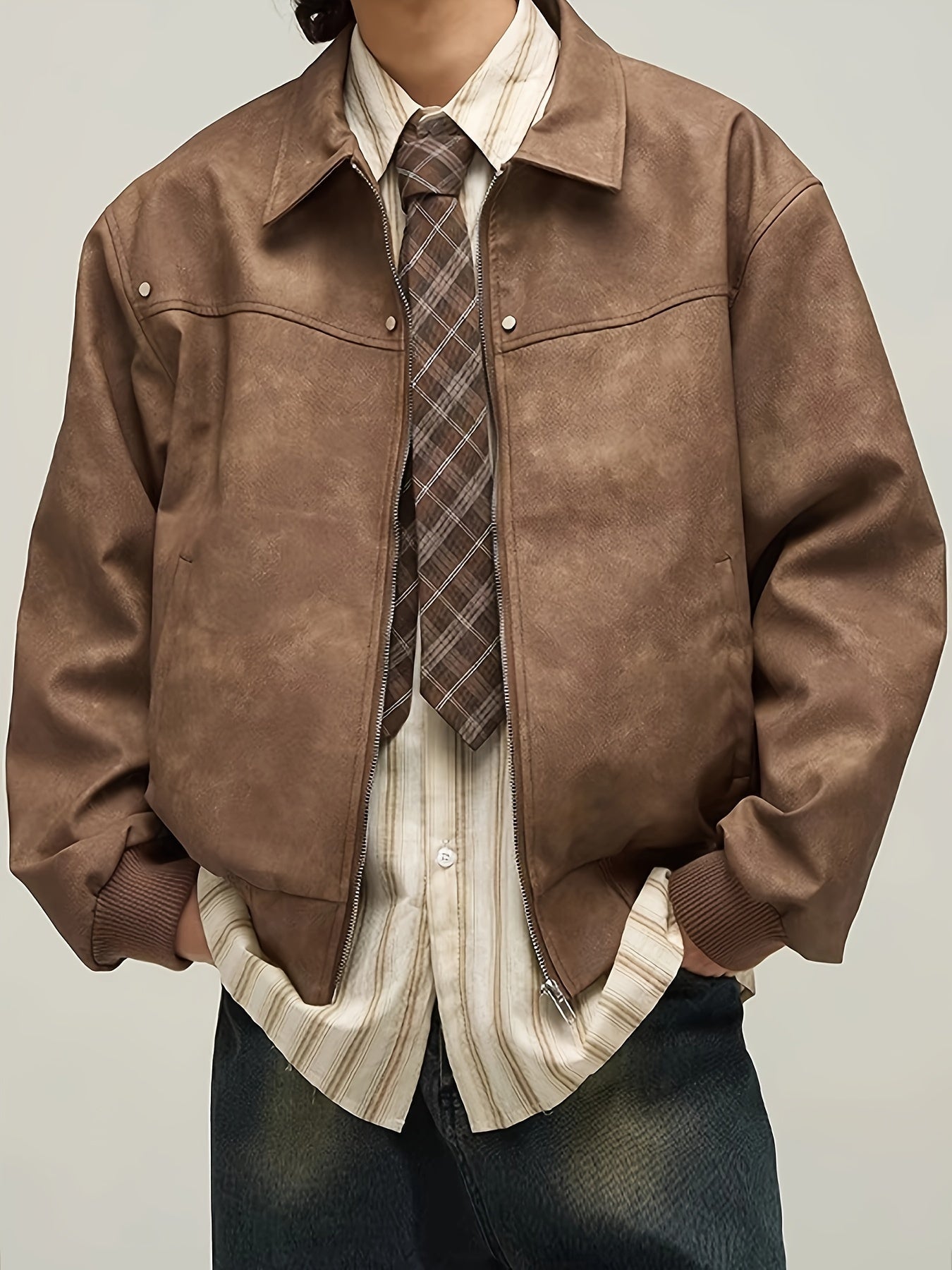Bram | Vintage Braun PU-Jacke Mit Lockerer Passform