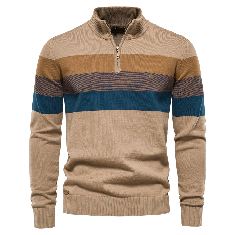 Thijs | Herren-Baumwollpullover mit Reißverschluss und Patchwork