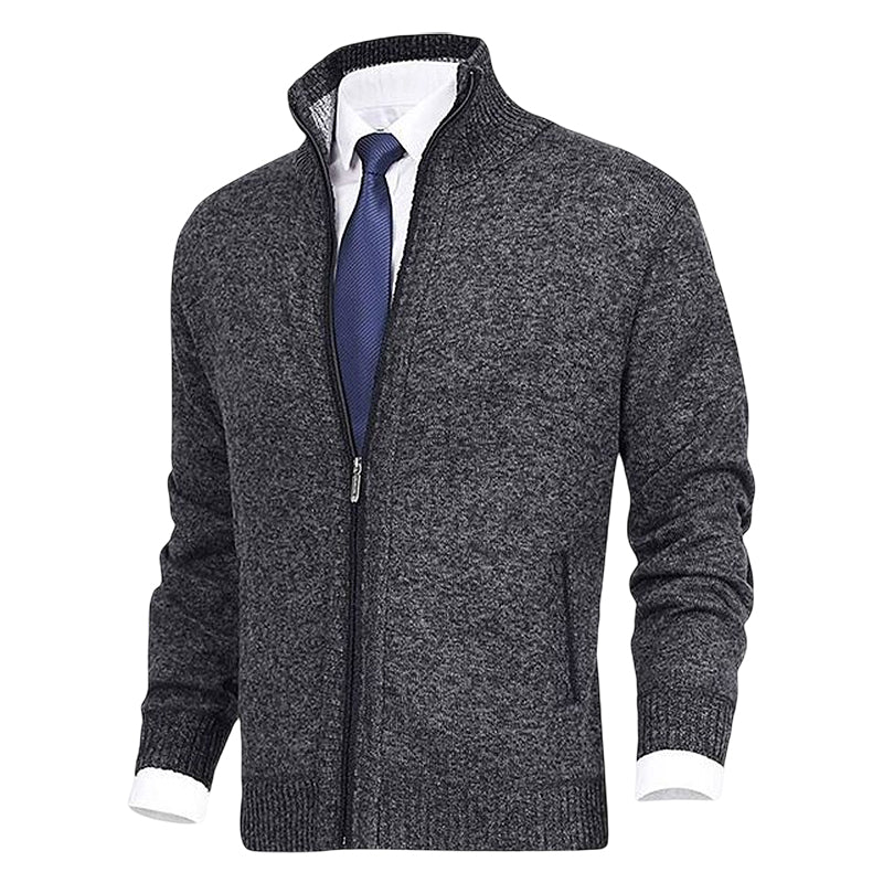 John | Elegante Herren-Strickjacke mit Reißverschluss, Kragen und Taschen
