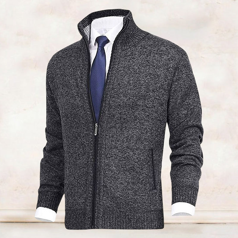 John | Elegante Herren-Strickjacke mit Reißverschluss, Kragen und Taschen