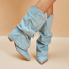 Thessa | Blau plissierte spitze Damen Cowboystiefel