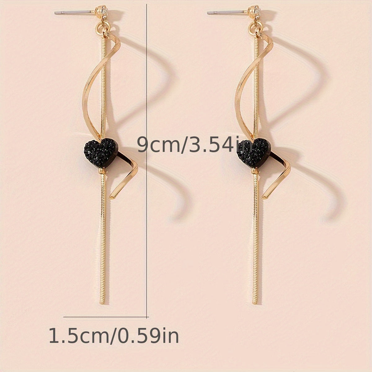 Emma | Schwarze Herz-Design Spiral-Dangle-Ohrringe