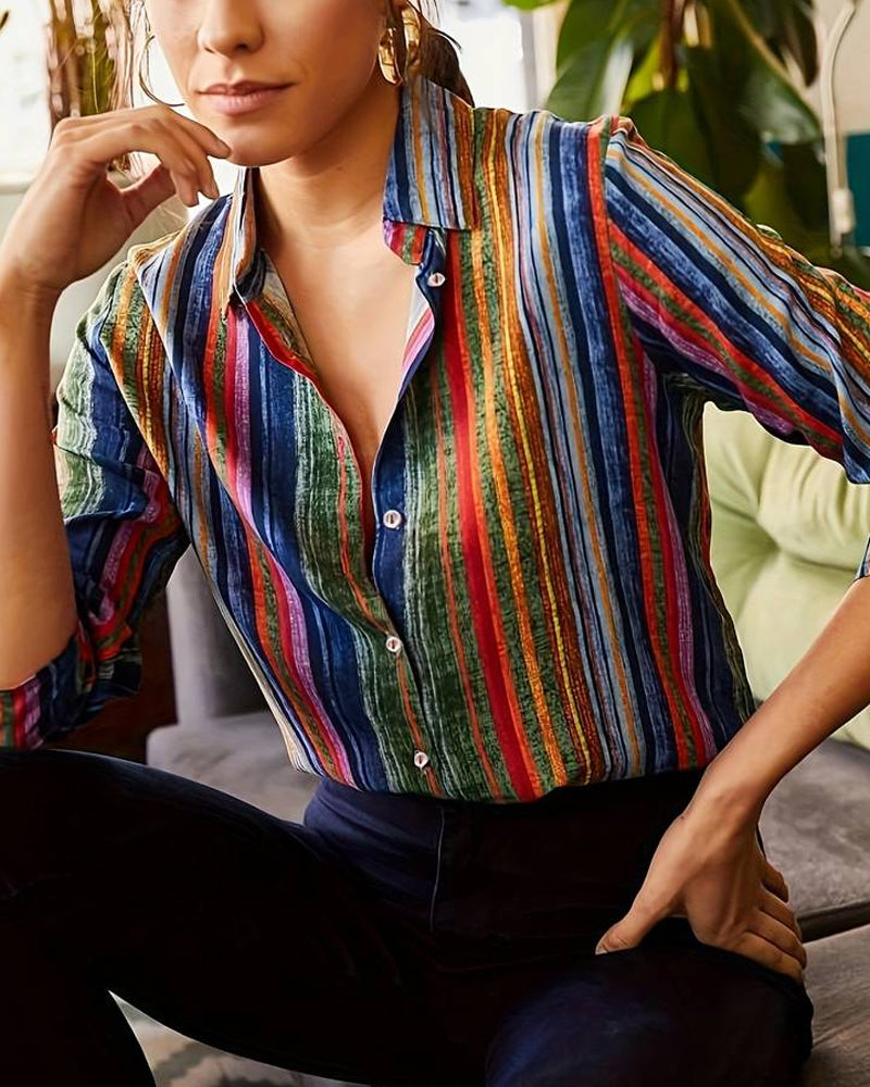 Revers bunte Bluse mit Knöpfen