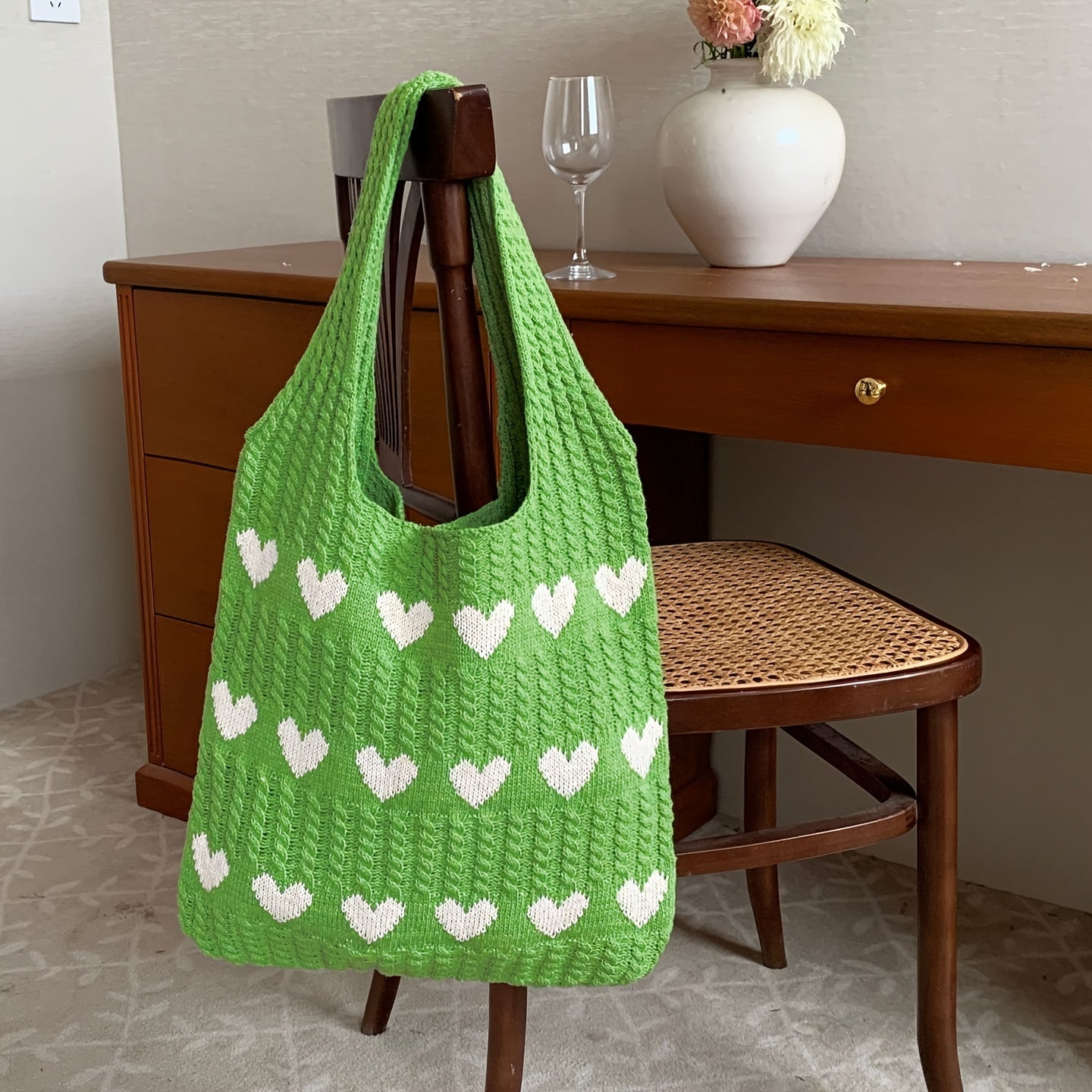 Nina | Handgemachte Strick-Shopper mit Herzmuster