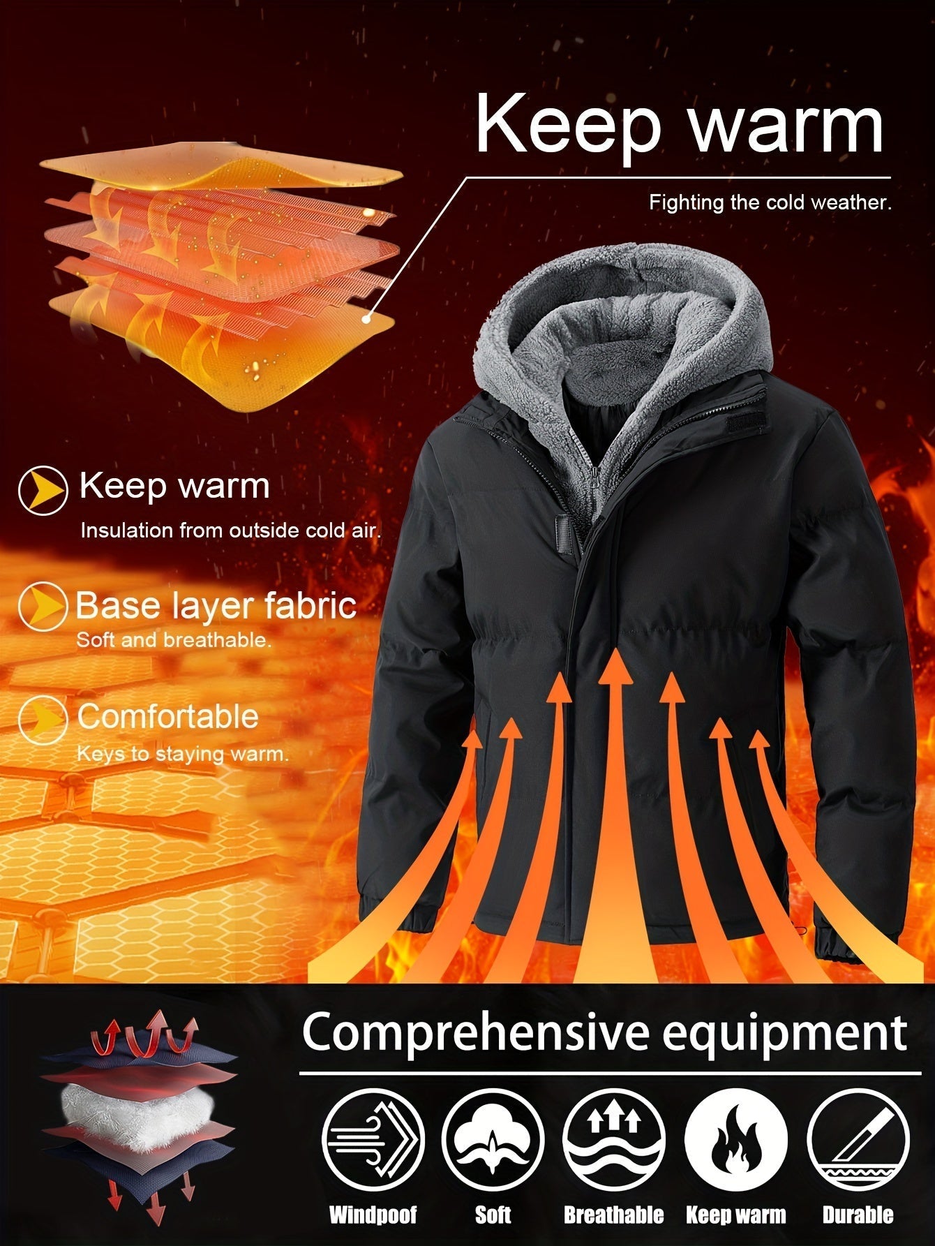 Tim | Gequiltete Herren Fleecejacke mit Kapuze und Taschen