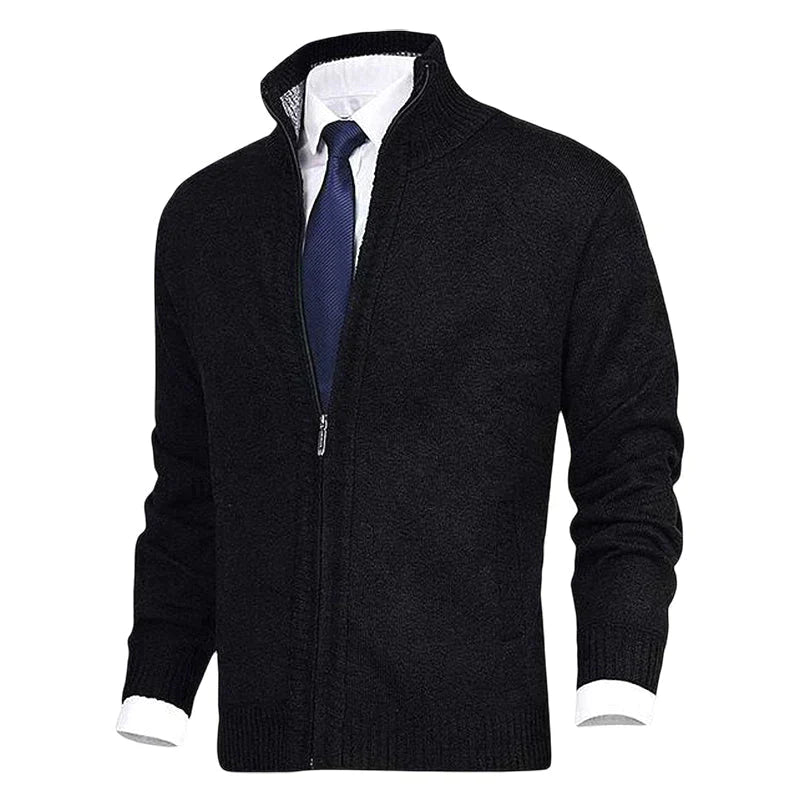 John | Elegante Herren-Strickjacke mit Reißverschluss, Kragen und Taschen