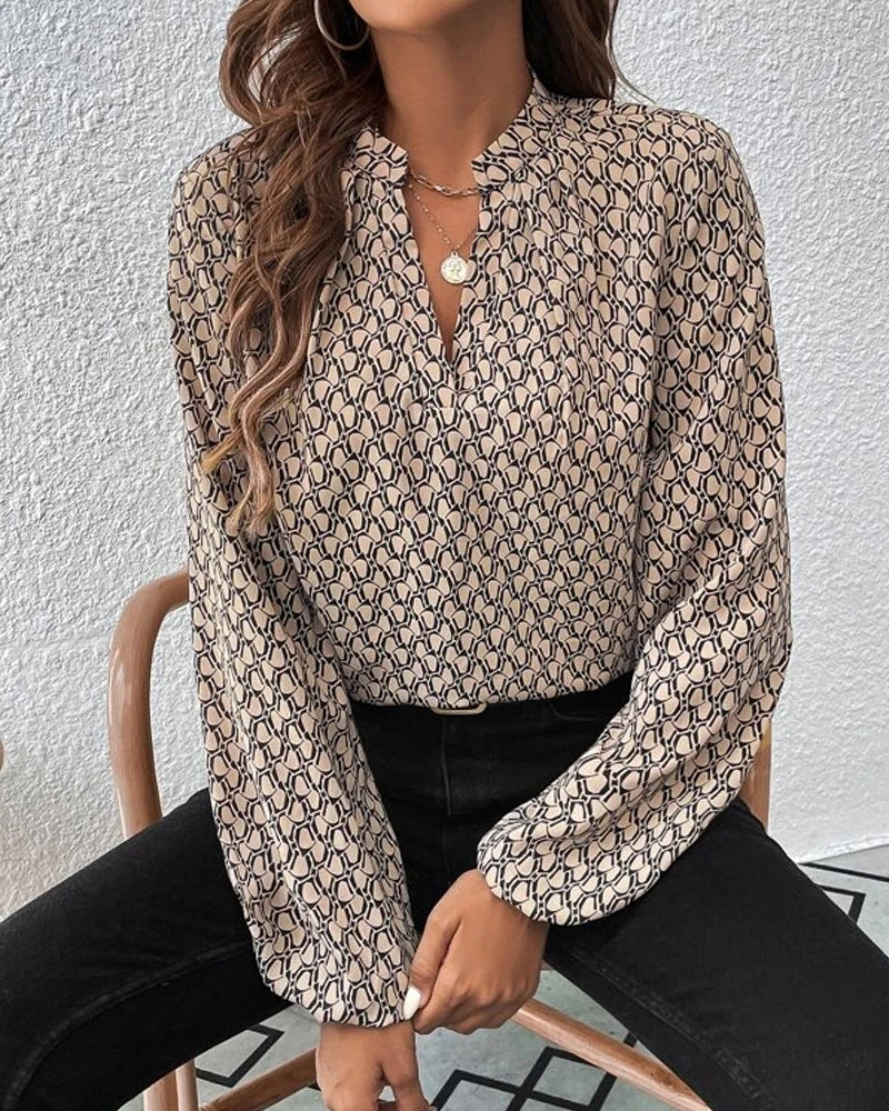 Lässige Bluse mit V-Ausschnitt und Druck