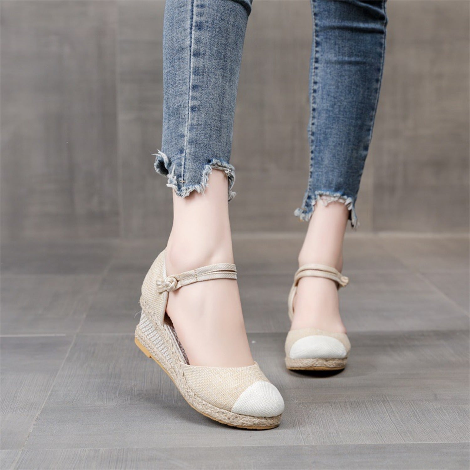 Sophie | Espadrilles mit Knöchelriemen und kontrastierenden Zehenkappen