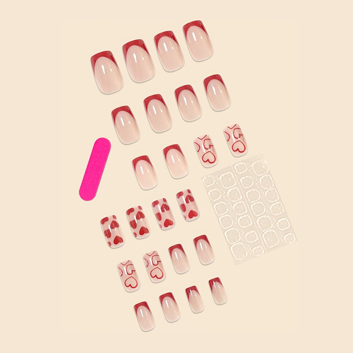 Lotte | Romantische Valentinstag Press-On Nagelsets mit Rotem Herz-Design