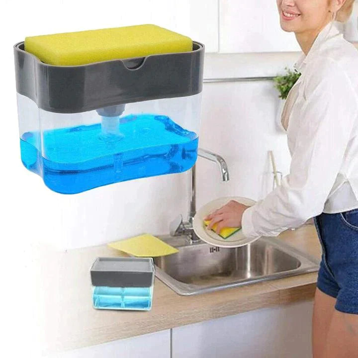 UPGRADED Flüssigseifenspender & Schwammhalter (MIT GRATIS SCHWAMM)