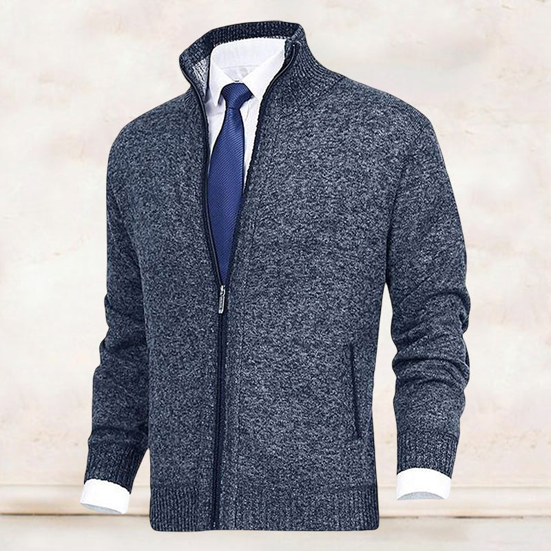 John | Elegante Herren-Strickjacke mit Reißverschluss, Kragen und Taschen